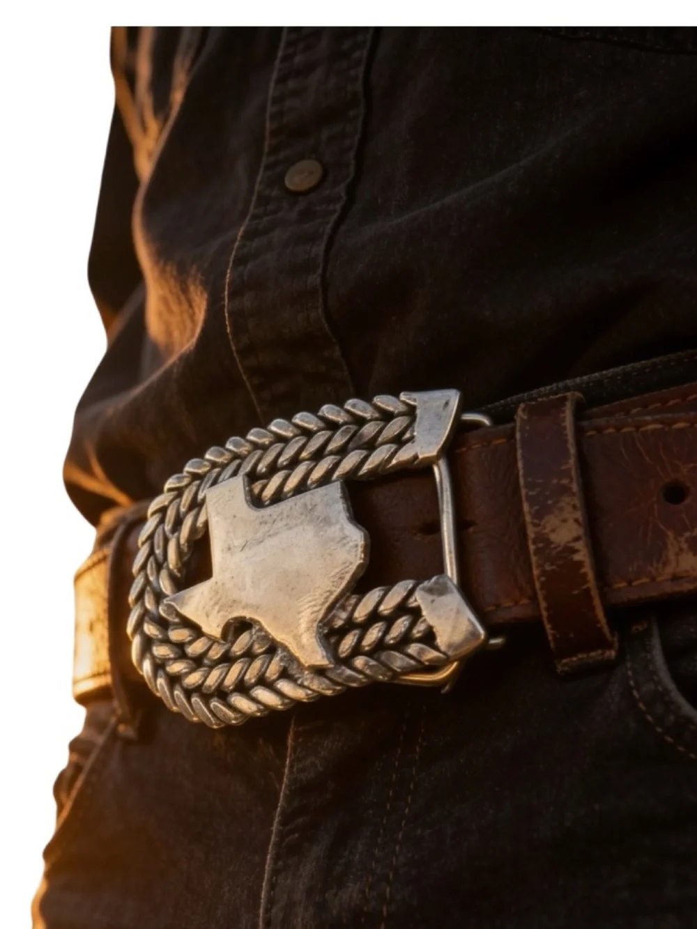 🤠 Handcrafted Artisan Texas State Chain Link Belt Buckle • Silver Tone